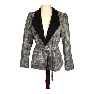 White House Black Market Gray Tweed Blazer with Black Collar